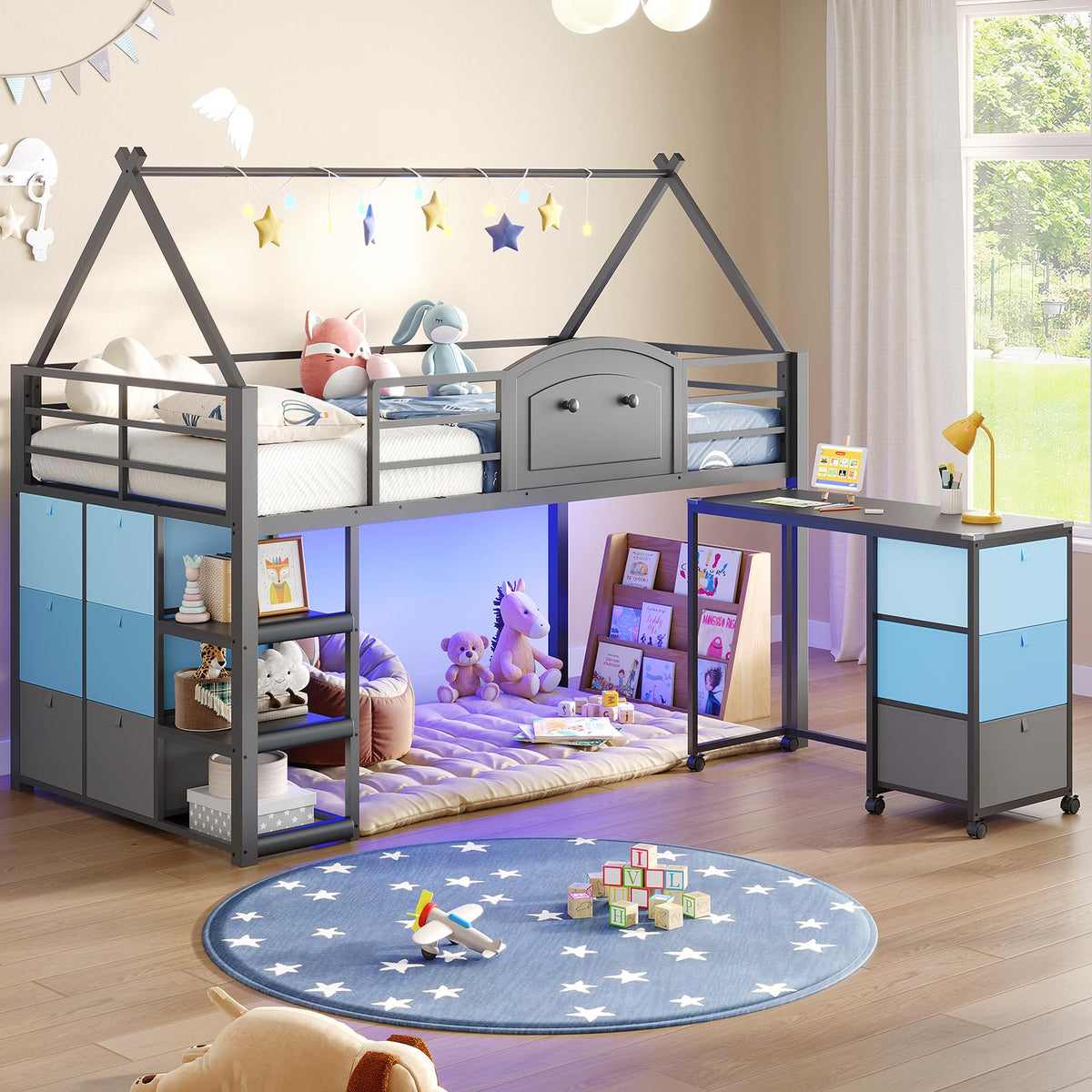 Twin Metal Loft Bed with Desk and Storage T562480