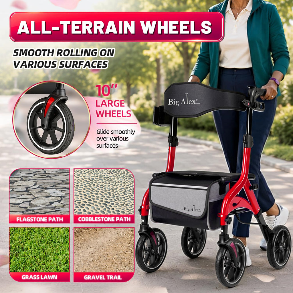 Foldable Red Rollator Walker with Seat J27090