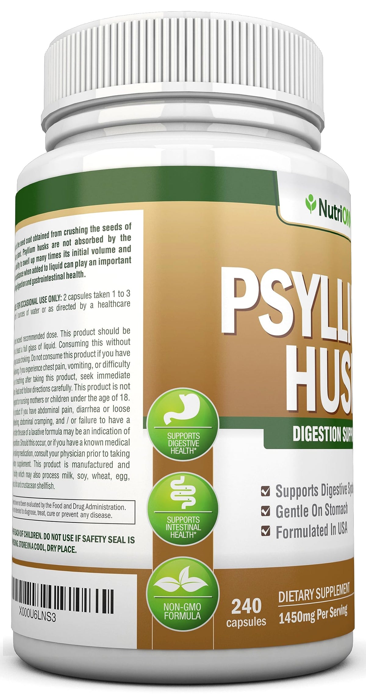 1450mg 240 Capsules Psyllium Husk Fiber Supplement K1493