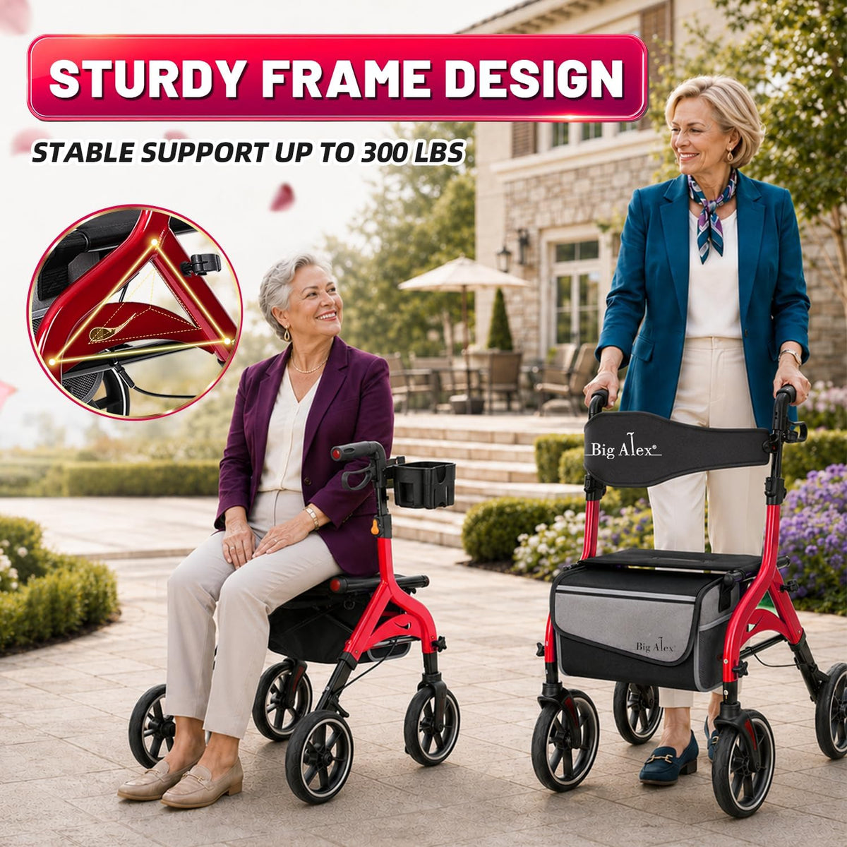 Foldable Red Rollator Walker with Seat J27090