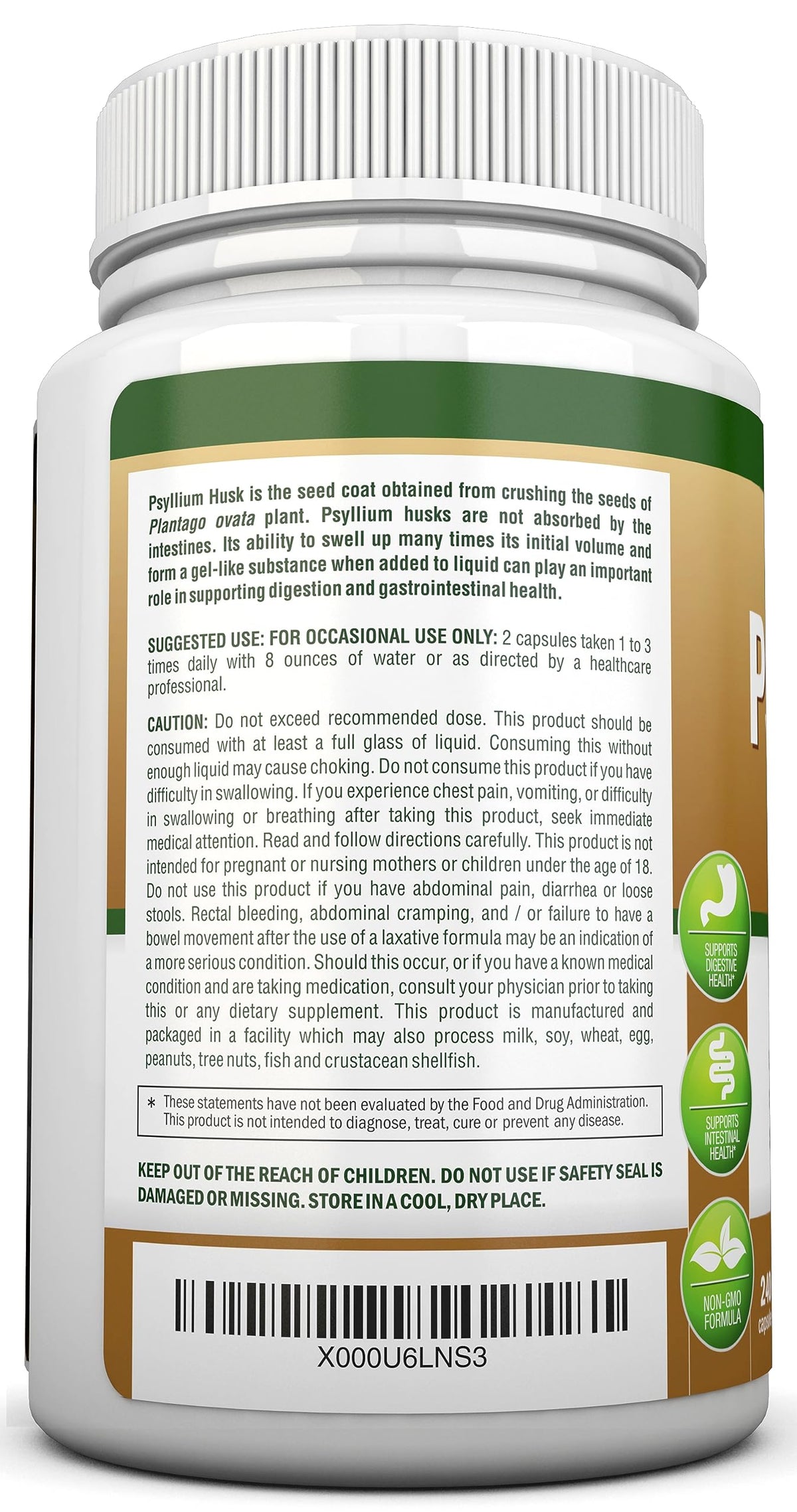 1450mg 240 Capsules Psyllium Husk Fiber Supplement K1493