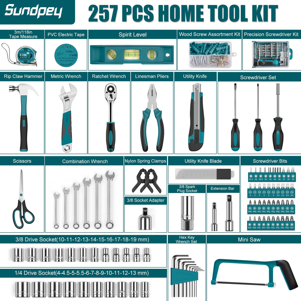 257 Pcs Portable Hand Tool Kit Set with Case V71596