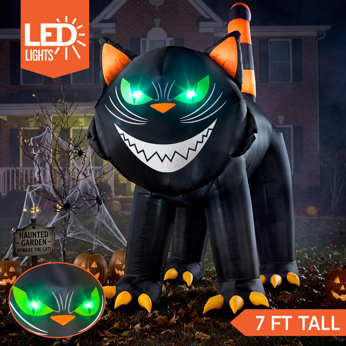 7 ft Black Cat Inflatable with LED Lights W44180