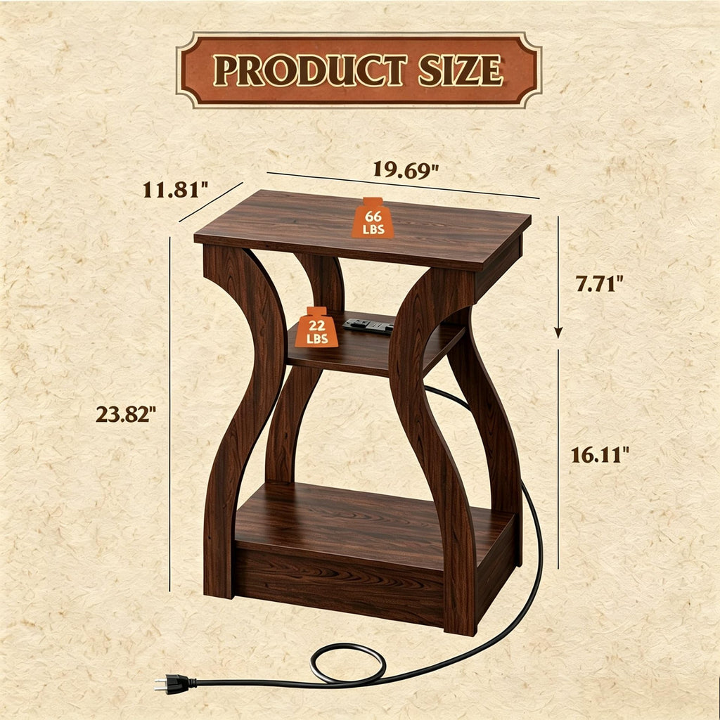 Brown End Tables Set of 2 with Charging Station P45490