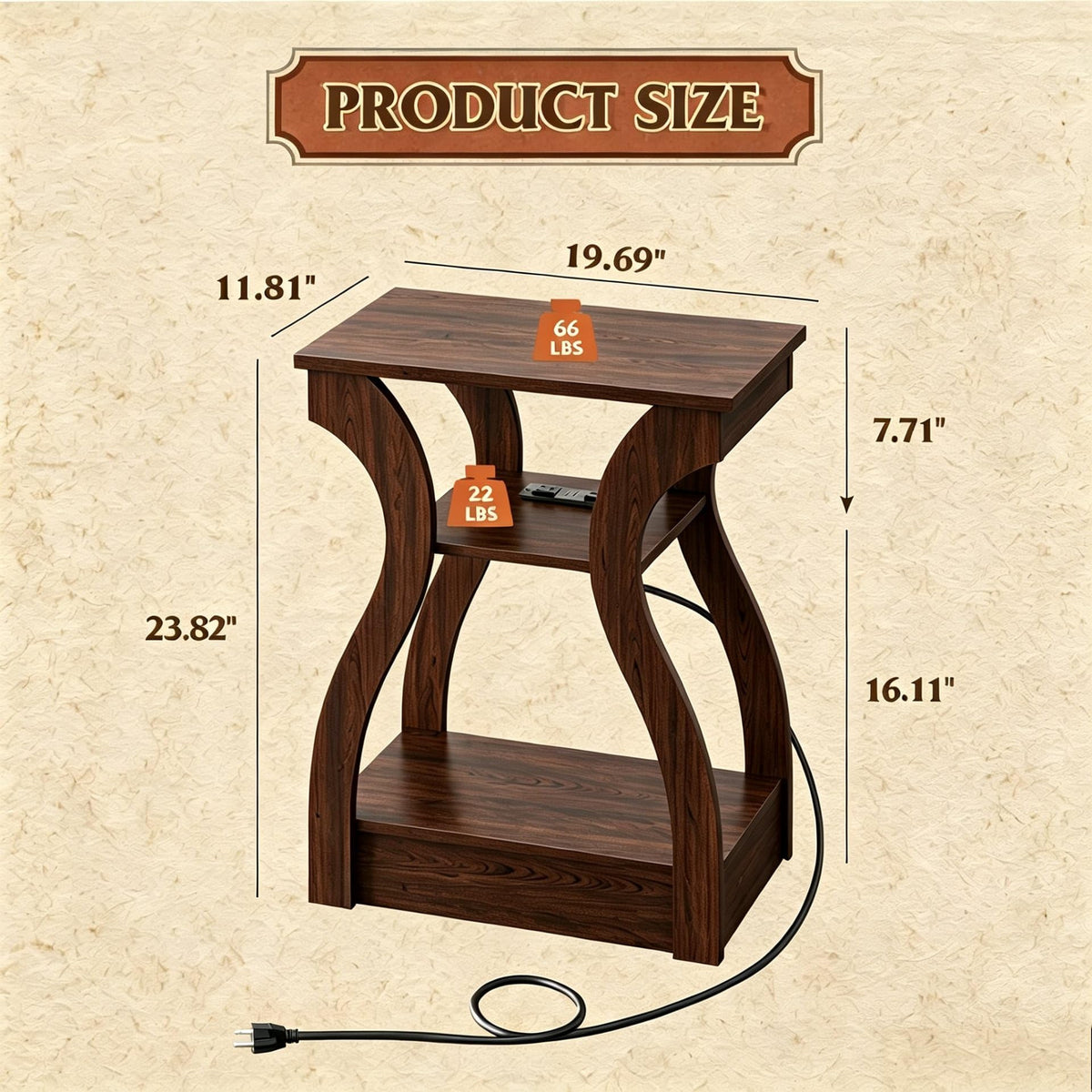 Brown End Tables Set of 2 with Charging Station P45490
