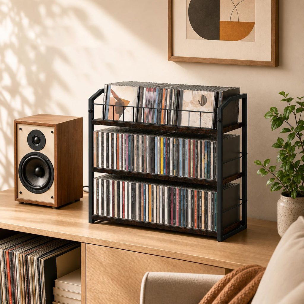 3-Tier Metal and Wood CD Storage Rack L7849