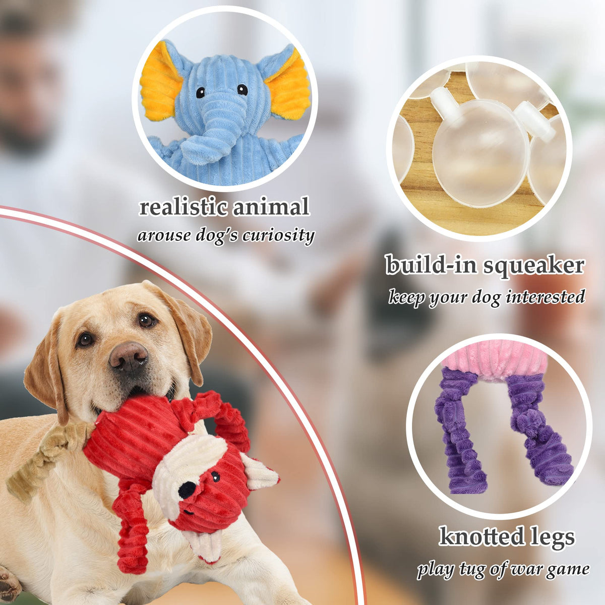 5 Pack Stuffed Squeaky Plush Dog Toys Z5043