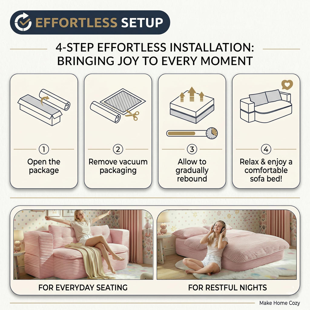78.7" Pink Memory Foam Futon Sofa Bed S248008