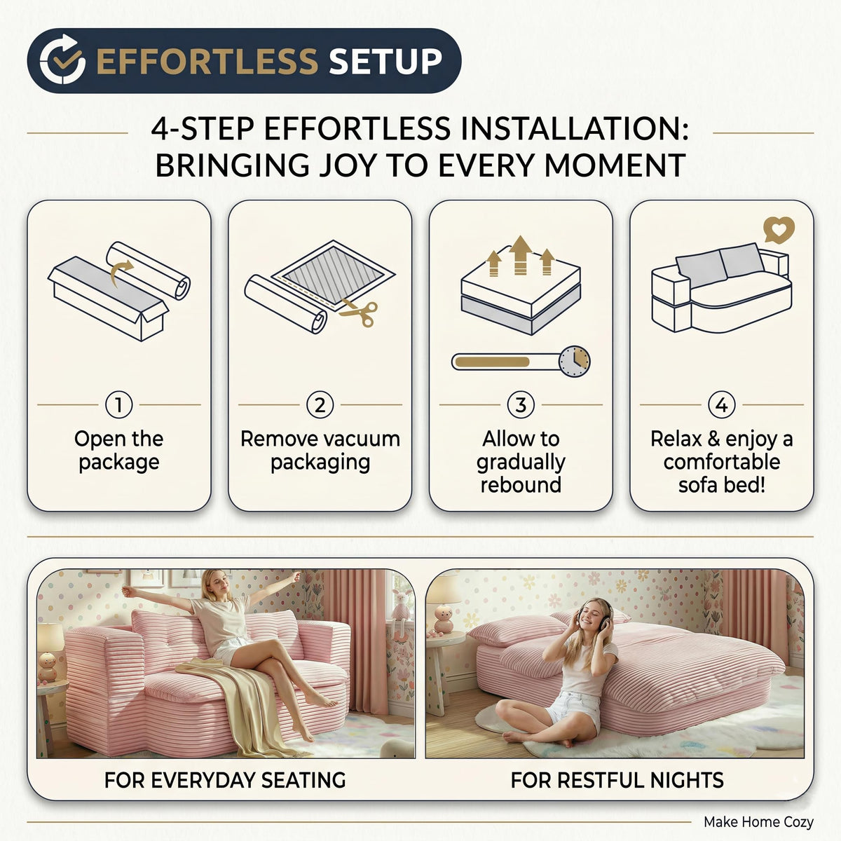 78.7" Pink Memory Foam Futon Sofa Bed S248008