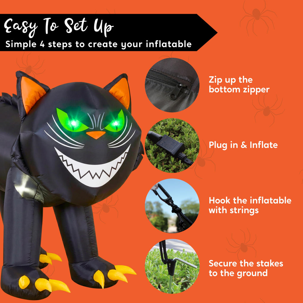 7 ft Black Cat Inflatable with LED Lights W44180