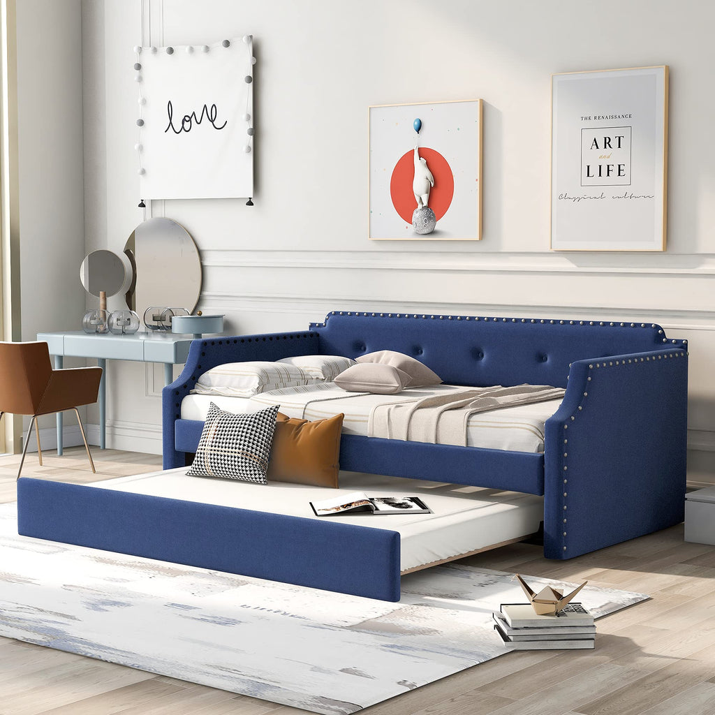 Blue Upholstered Daybed with Trundle D8475