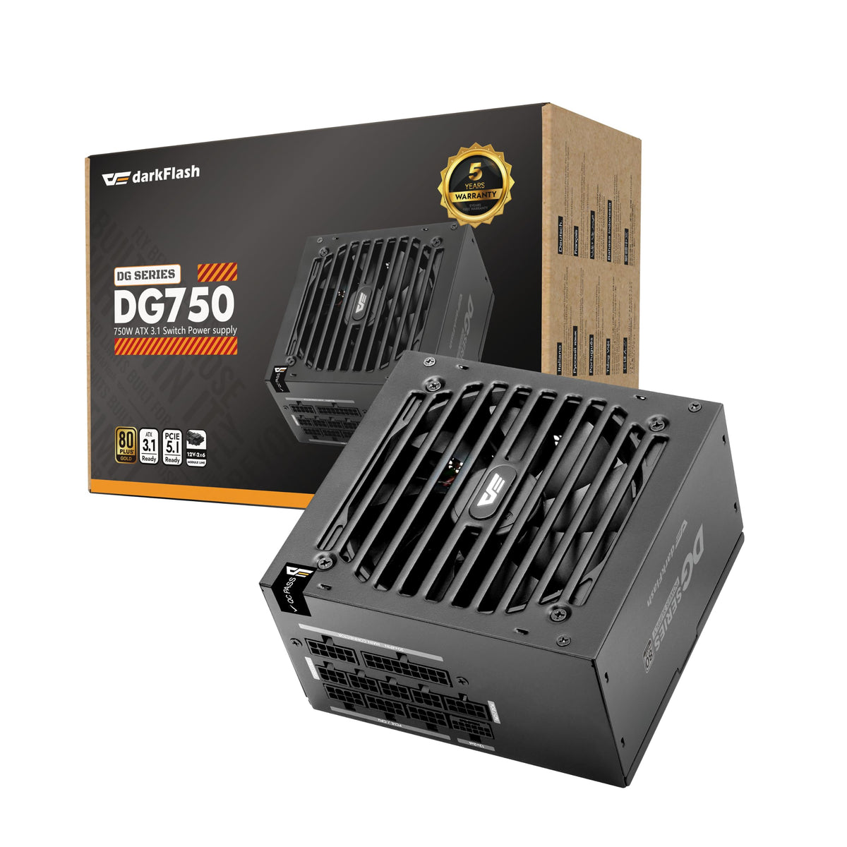 750W 80 Plus Gold ATX 3.1 PCIe 5.1 PC Power Supply, Black Y858939