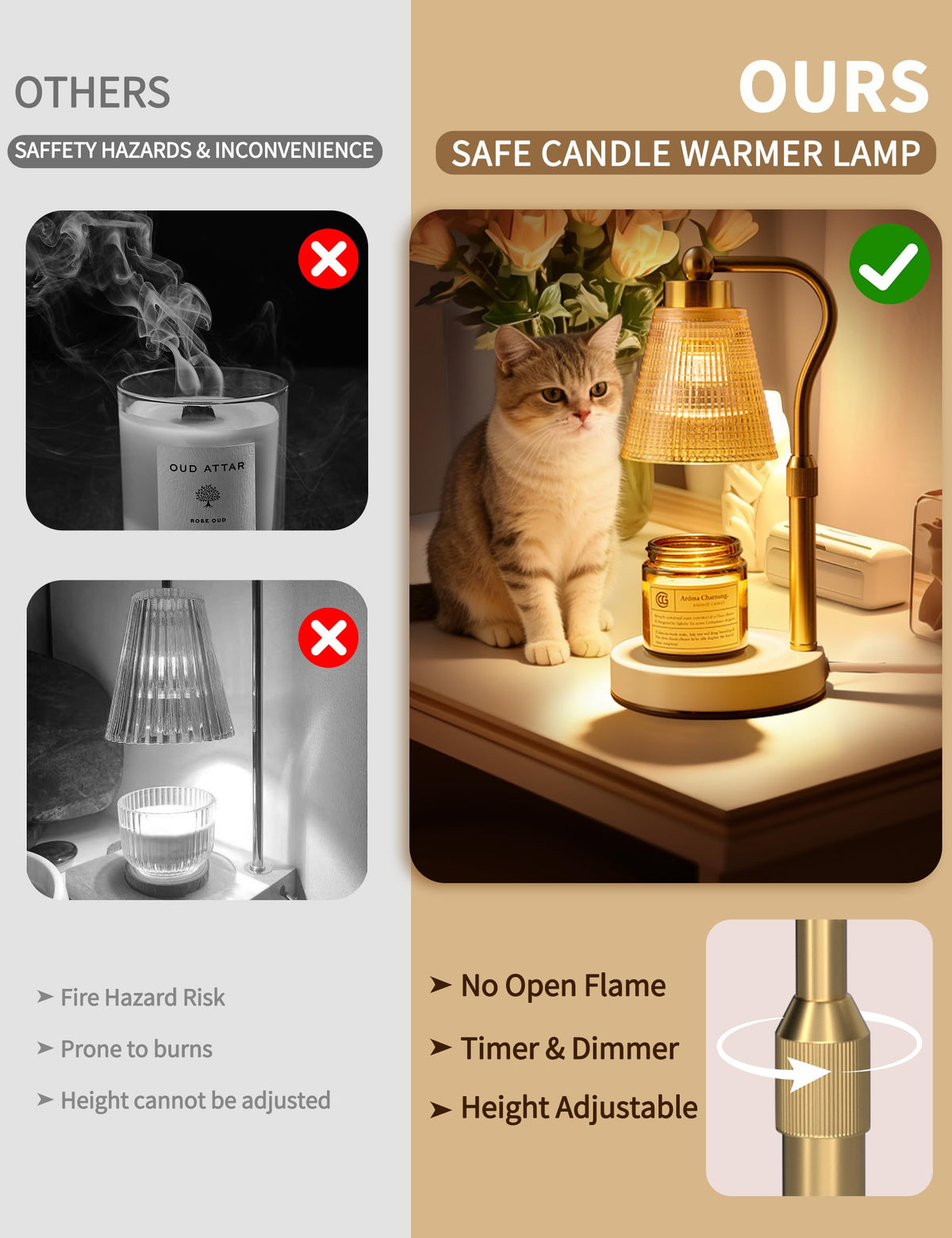 Height Adjustable Dimmable Candle Warmer Lamp with Timer N29683