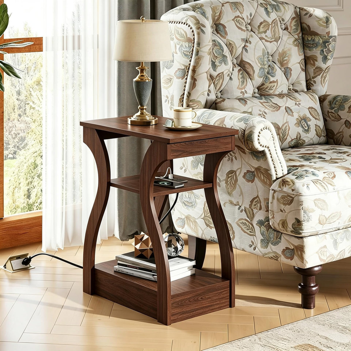 Brown End Tables Set of 2 with Charging Station P45490