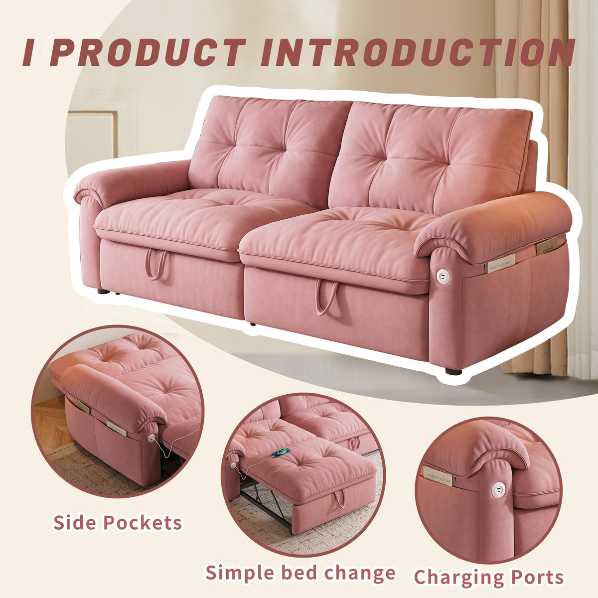 Queen Size Pink Sofa Bed with Pull Out Bed X641