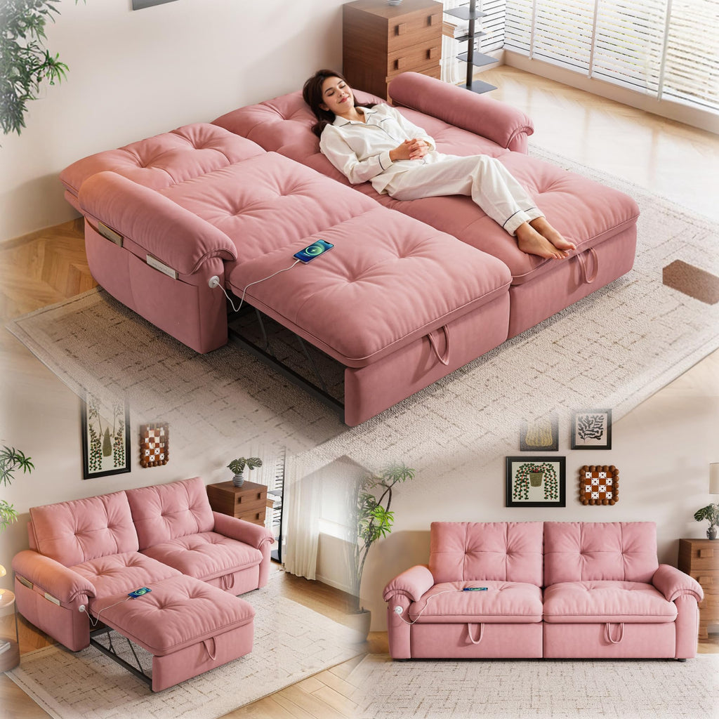 Queen Size Pink Sofa Bed with Pull Out Bed X641
