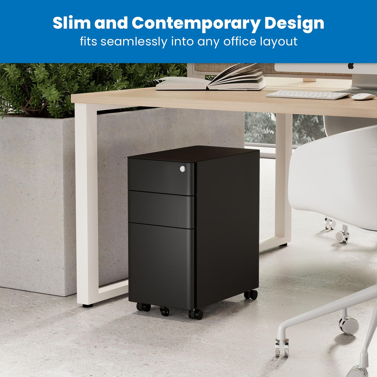 Black 3 Drawer Rolling File Cabinet with Lock Z7245