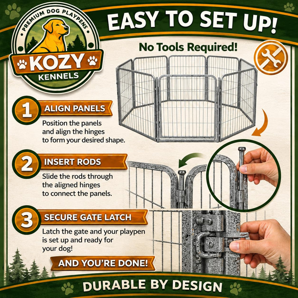 24 inch 8 Panel Portable Grey Metal Pet Playpen O946
