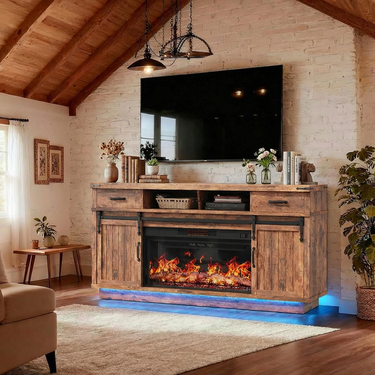 58" Electric Fireplace TV Stand with 2 Storage Drawers N9204