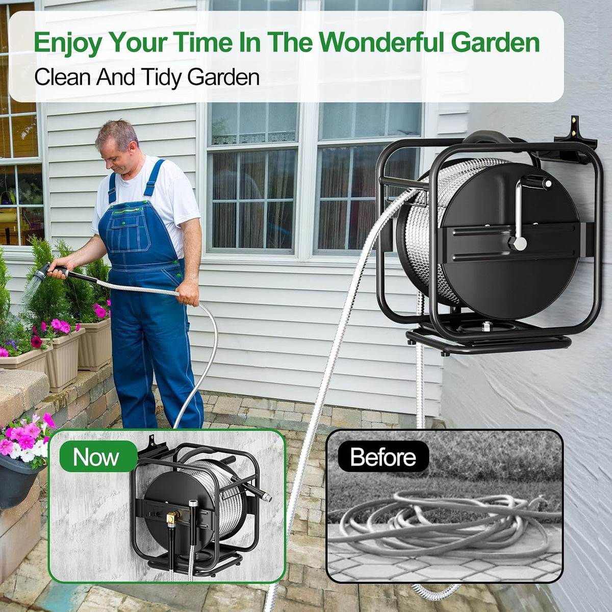 Garden Hose Reel With 100Ft Metal Water Pipe Z41594