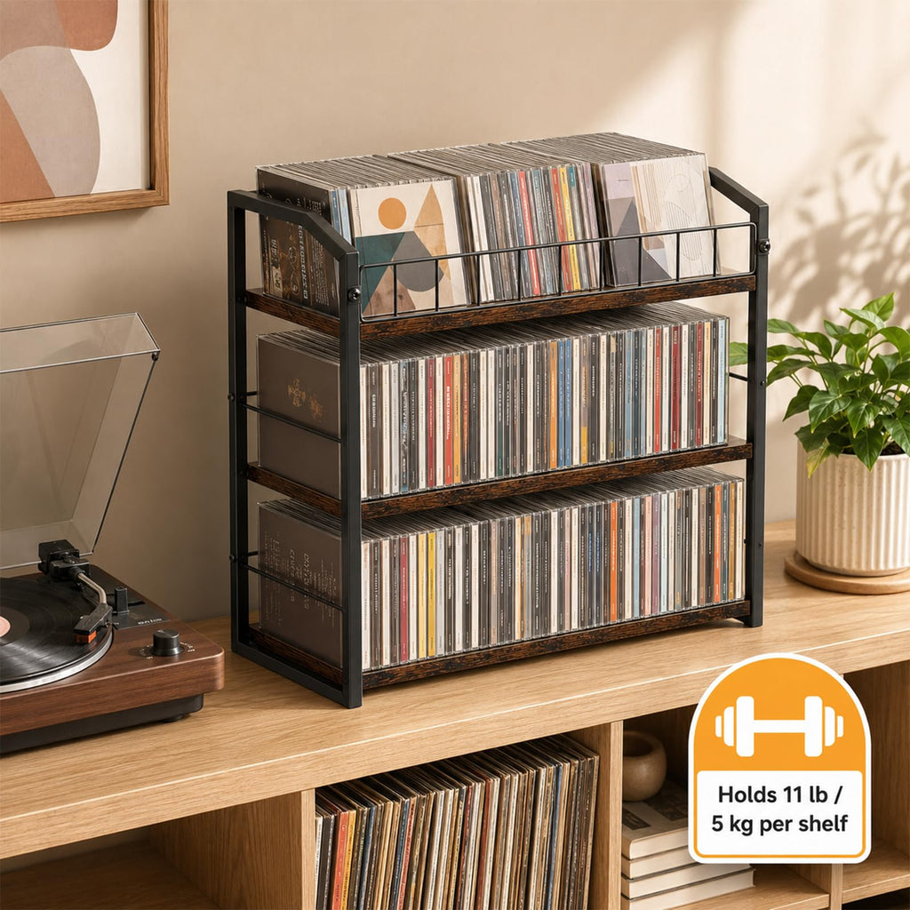 3-Tier Metal and Wood CD Storage Rack L7849
