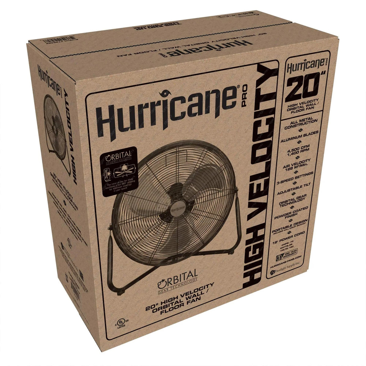 High Velocity Metal Orbital Floor Fan, 3 Speeds, Black, 20in J693729