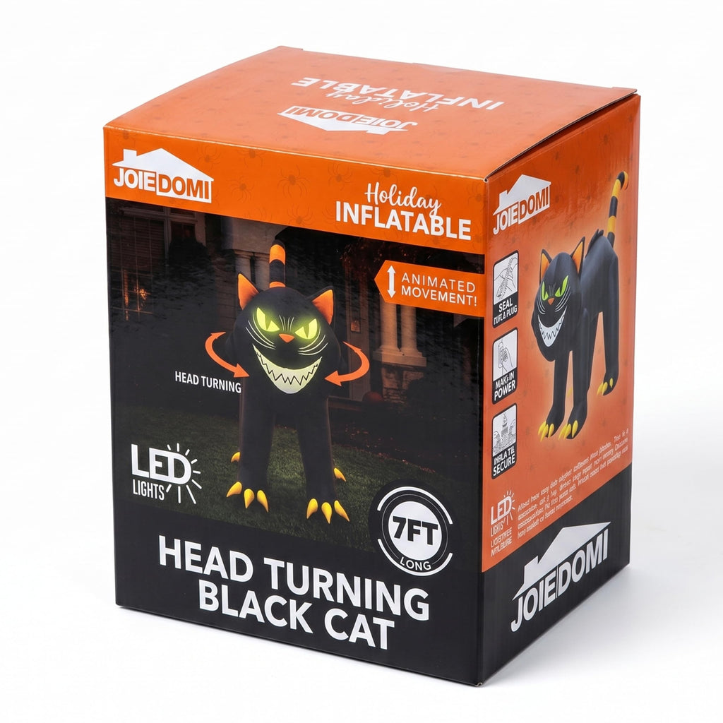 7 ft Black Cat Inflatable with LED Lights W44180
