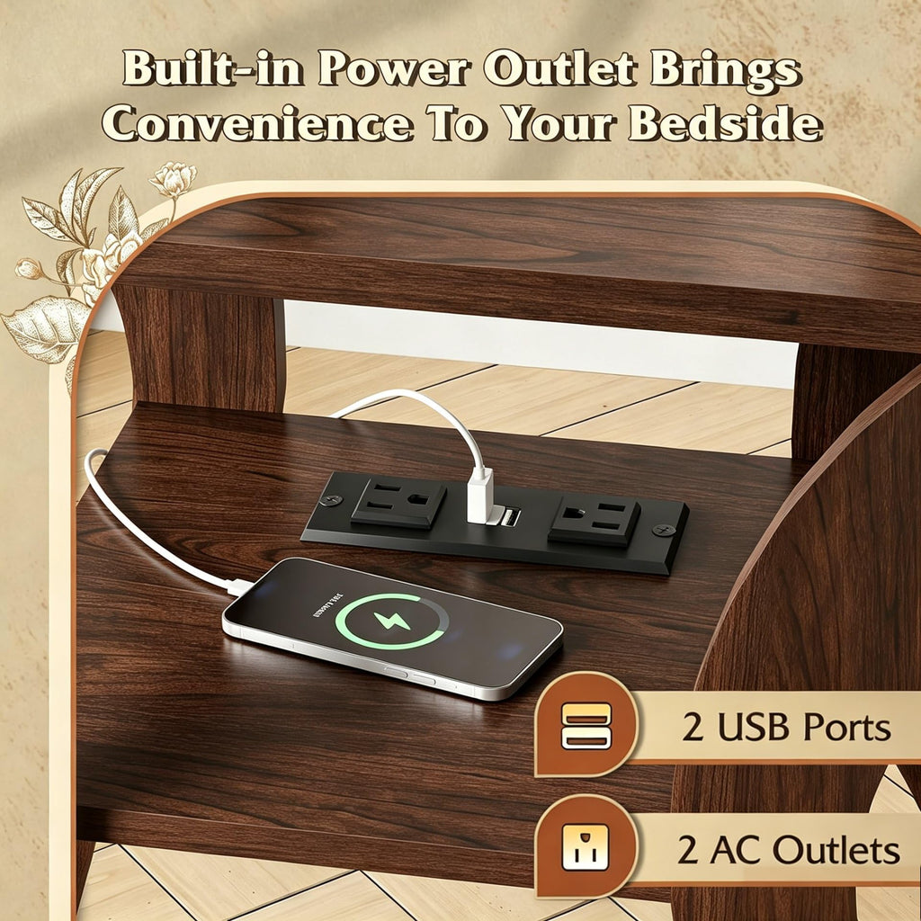 Brown End Tables Set of 2 with Charging Station P45490