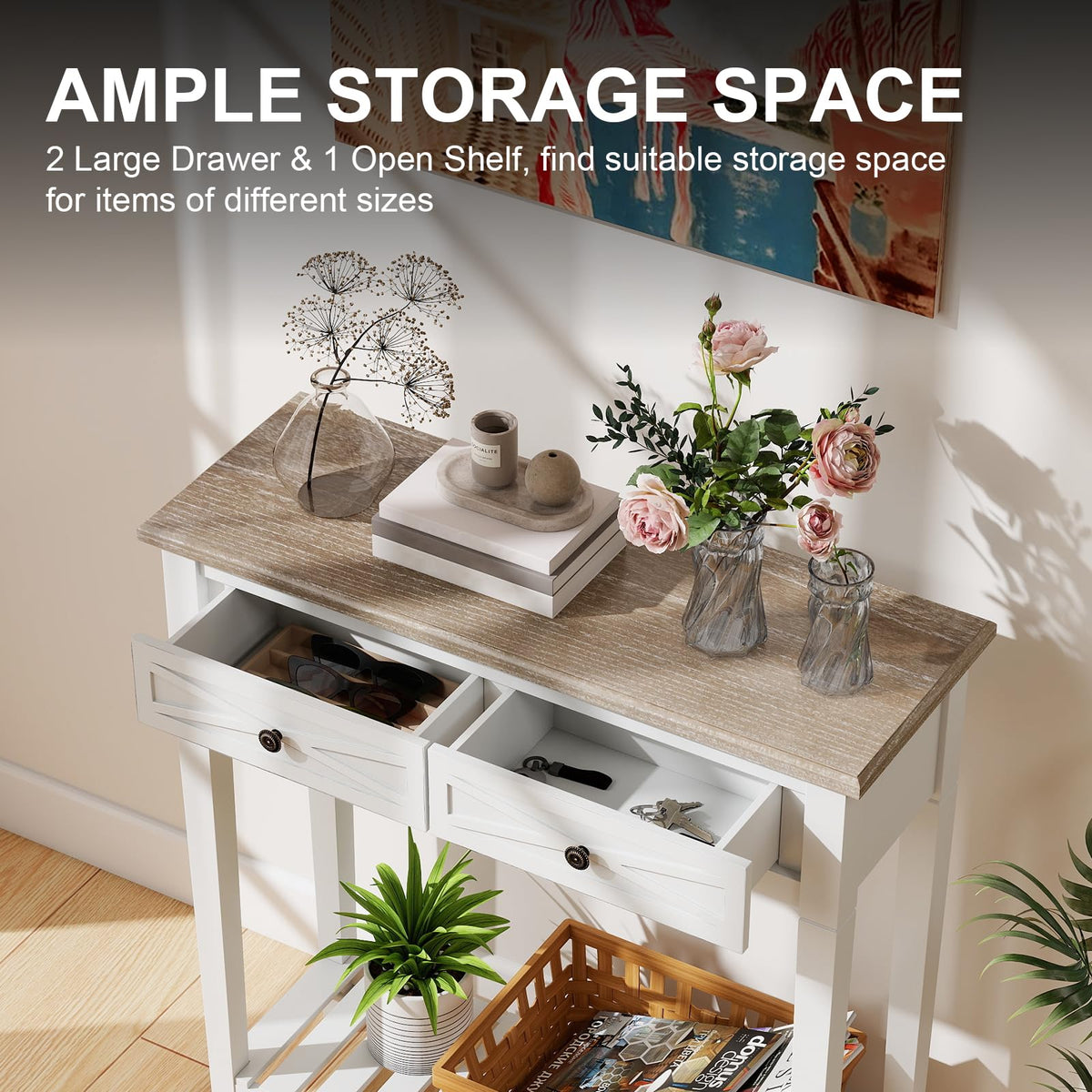 Narrow Console Table with 2 Drawers and Shelf K343512