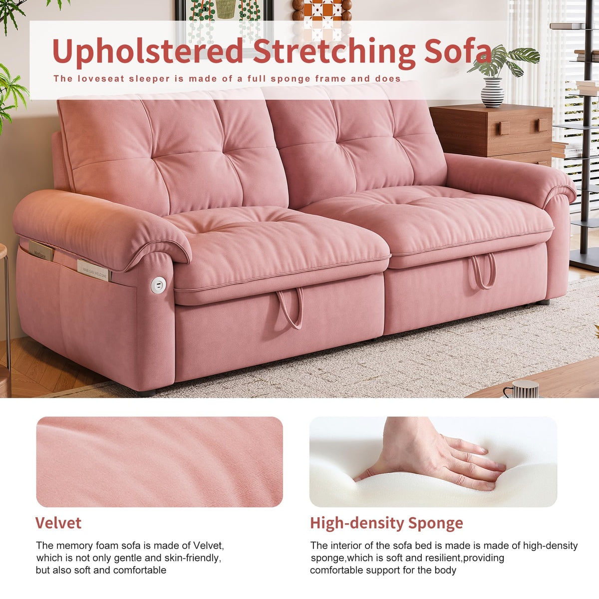Queen Size Pink Sofa Bed with Pull Out Bed X641