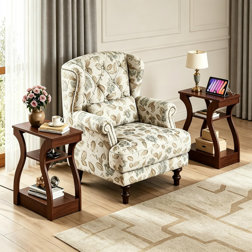 Brown End Tables Set of 2 with Charging Station P45490