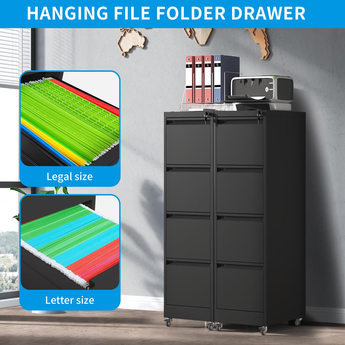 4-Drawer Mobile File Cabinet with Lock and Wheels P44022