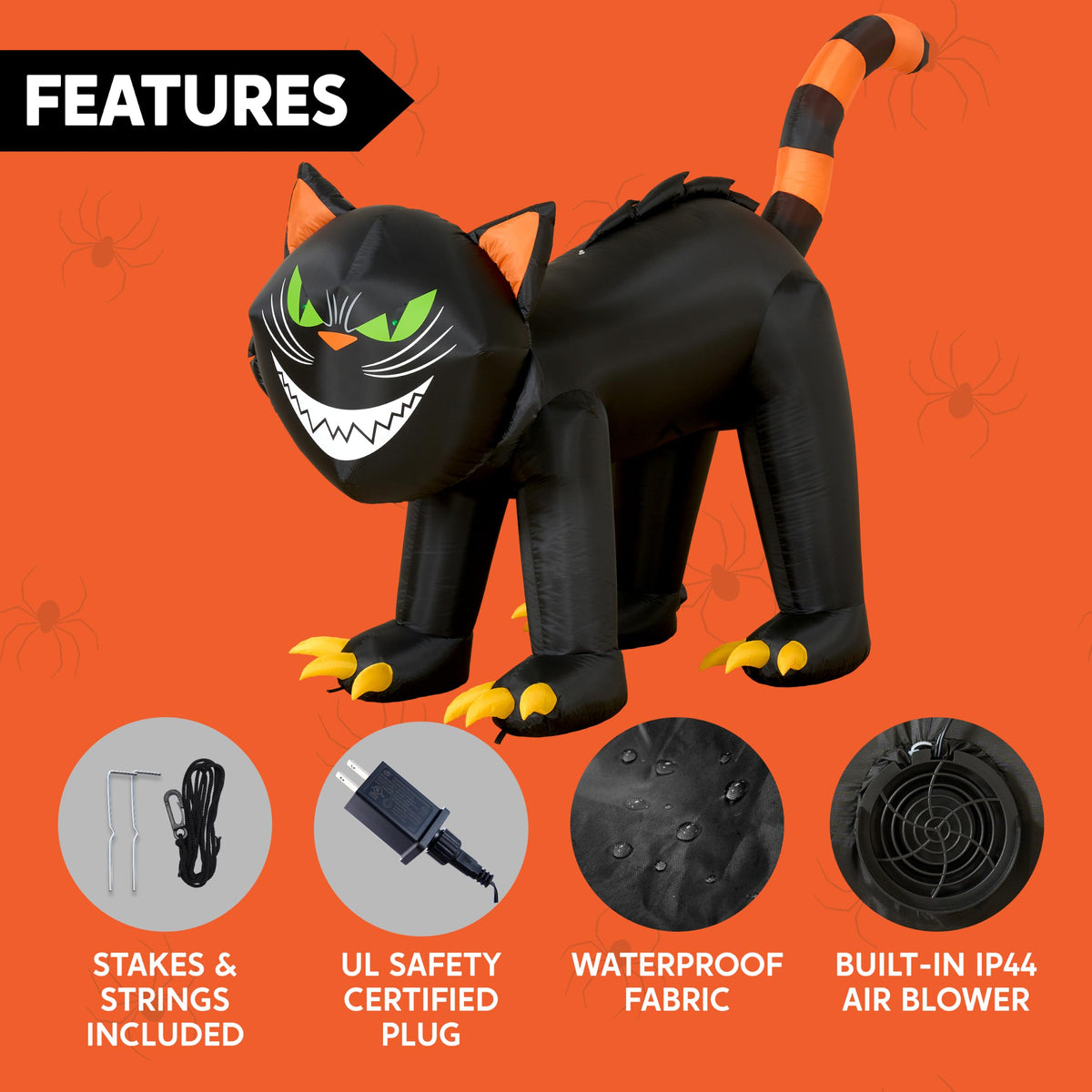 7 ft Black Cat Inflatable with LED Lights W44180