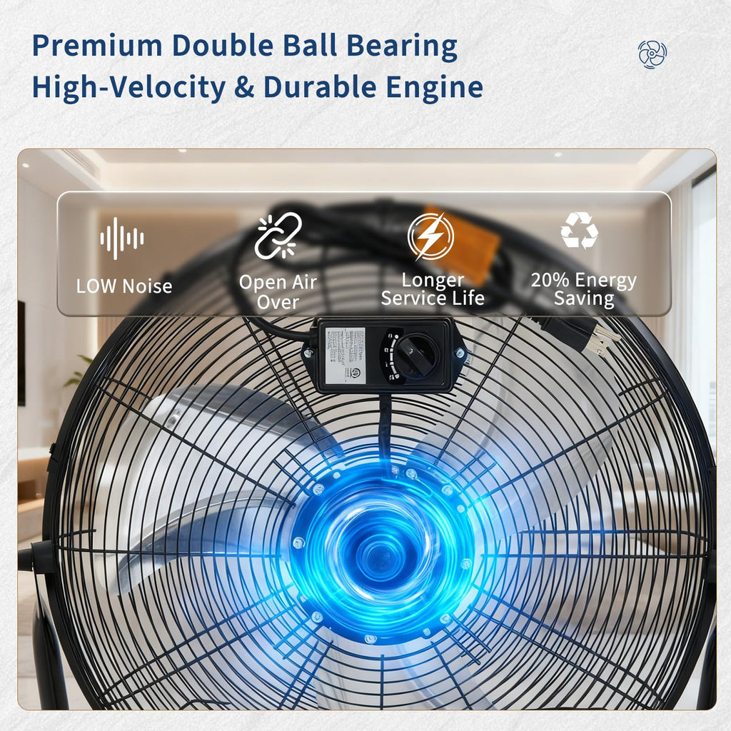 20" High Velocity Floor Fan, 4800 CFM Heavy Duty Industrial Metal Fan with 3 Speeds J5570