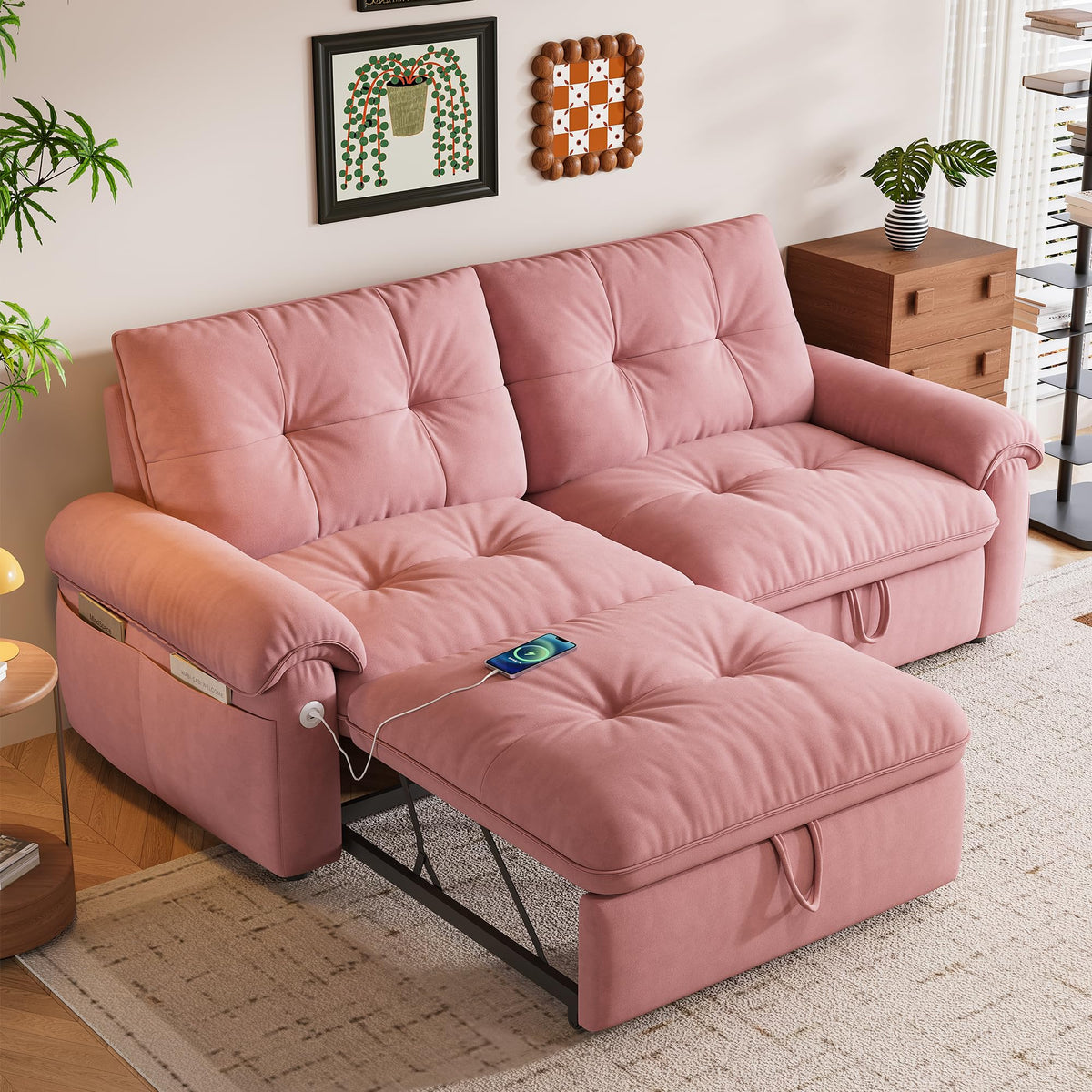 Queen Size Pink Sofa Bed with Pull Out Bed X641