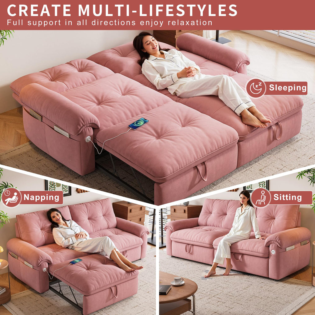 Queen Size Pink Sofa Bed with Pull Out Bed X641
