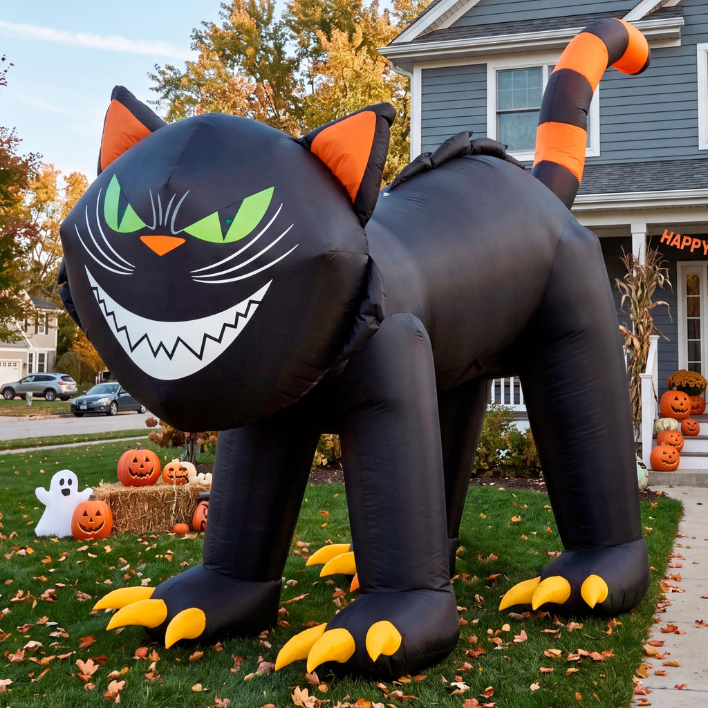 7 ft Black Cat Inflatable with LED Lights W44180