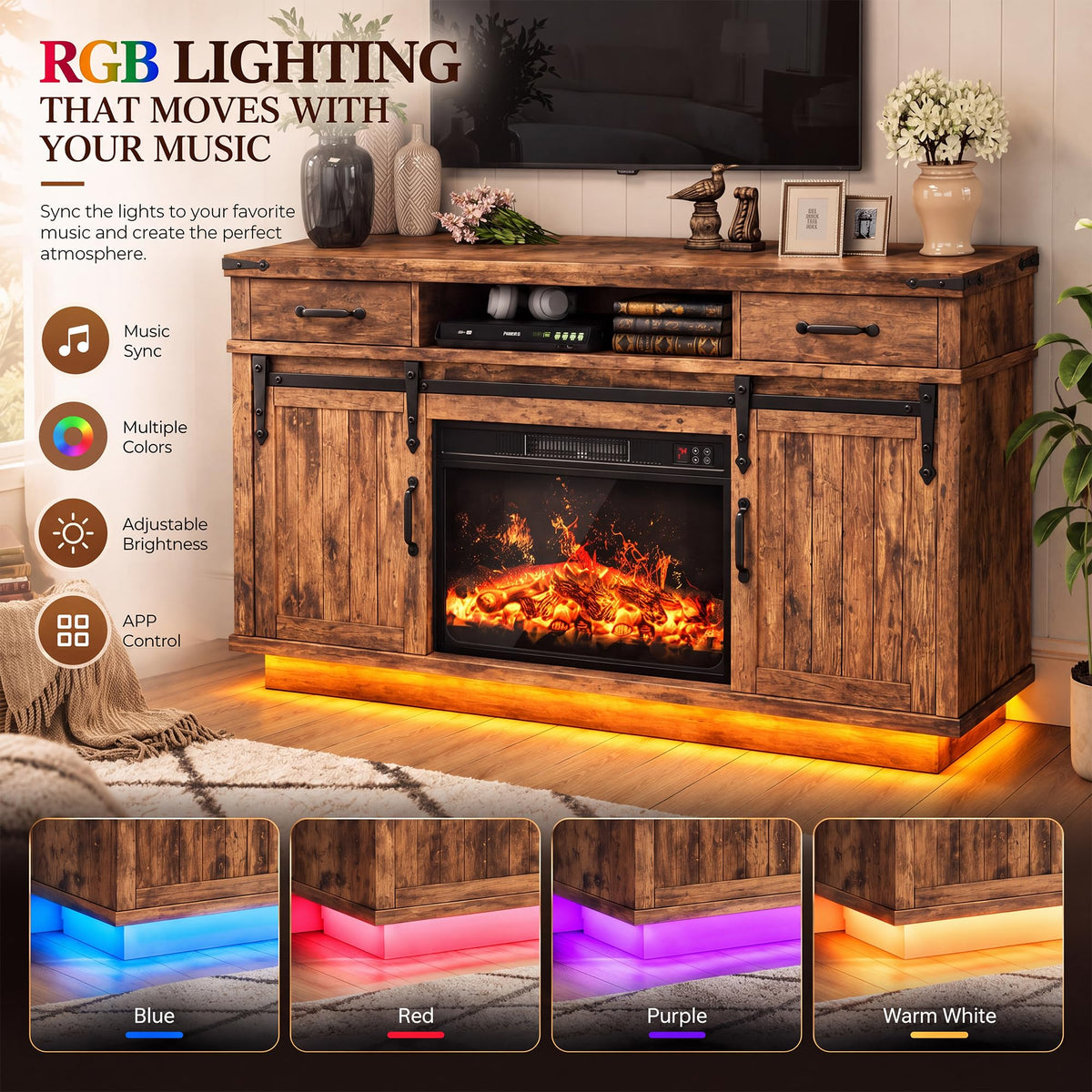 58" Electric Fireplace TV Stand with 2 Storage Drawers N9204