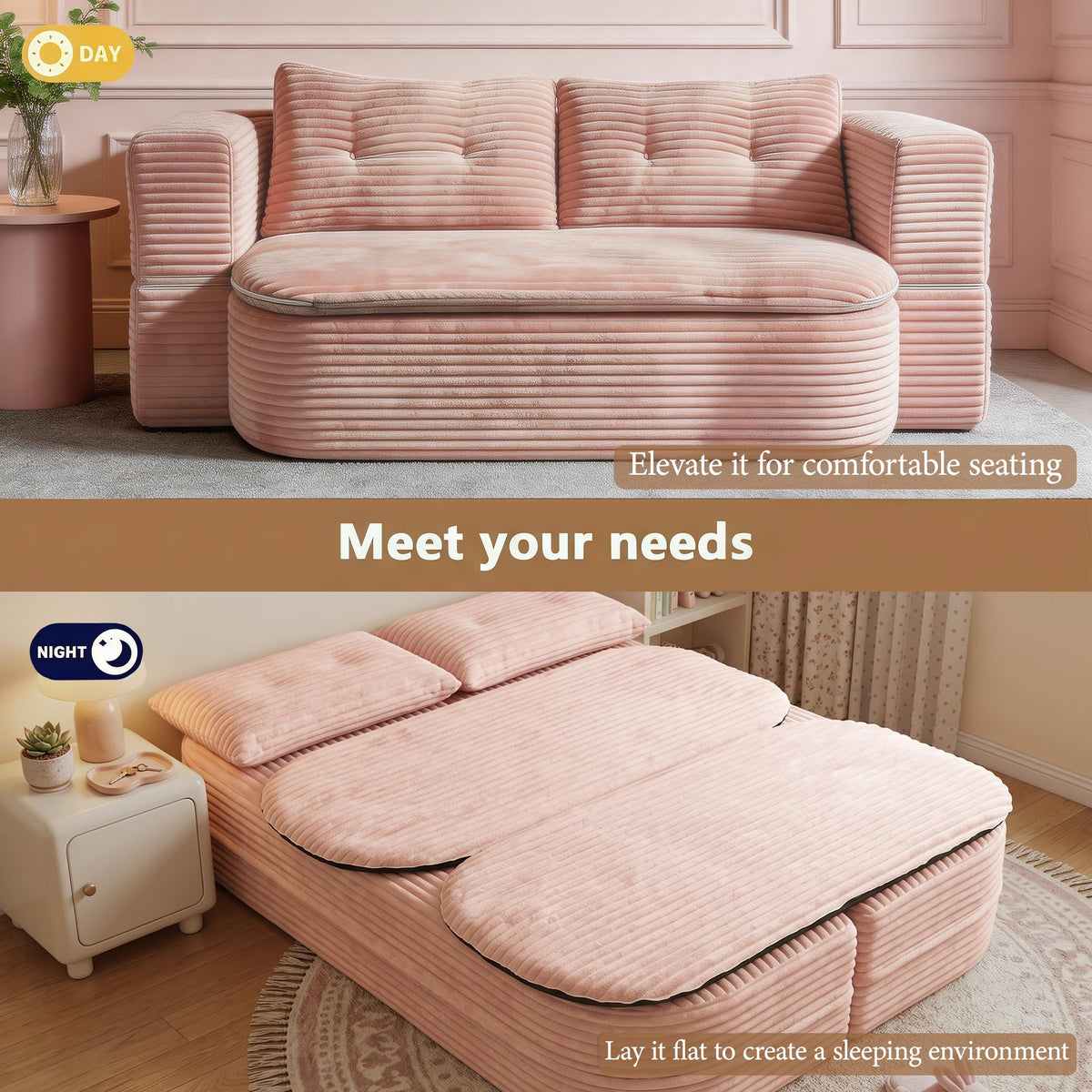 78.7" Pink Memory Foam Futon Sofa Bed S248008