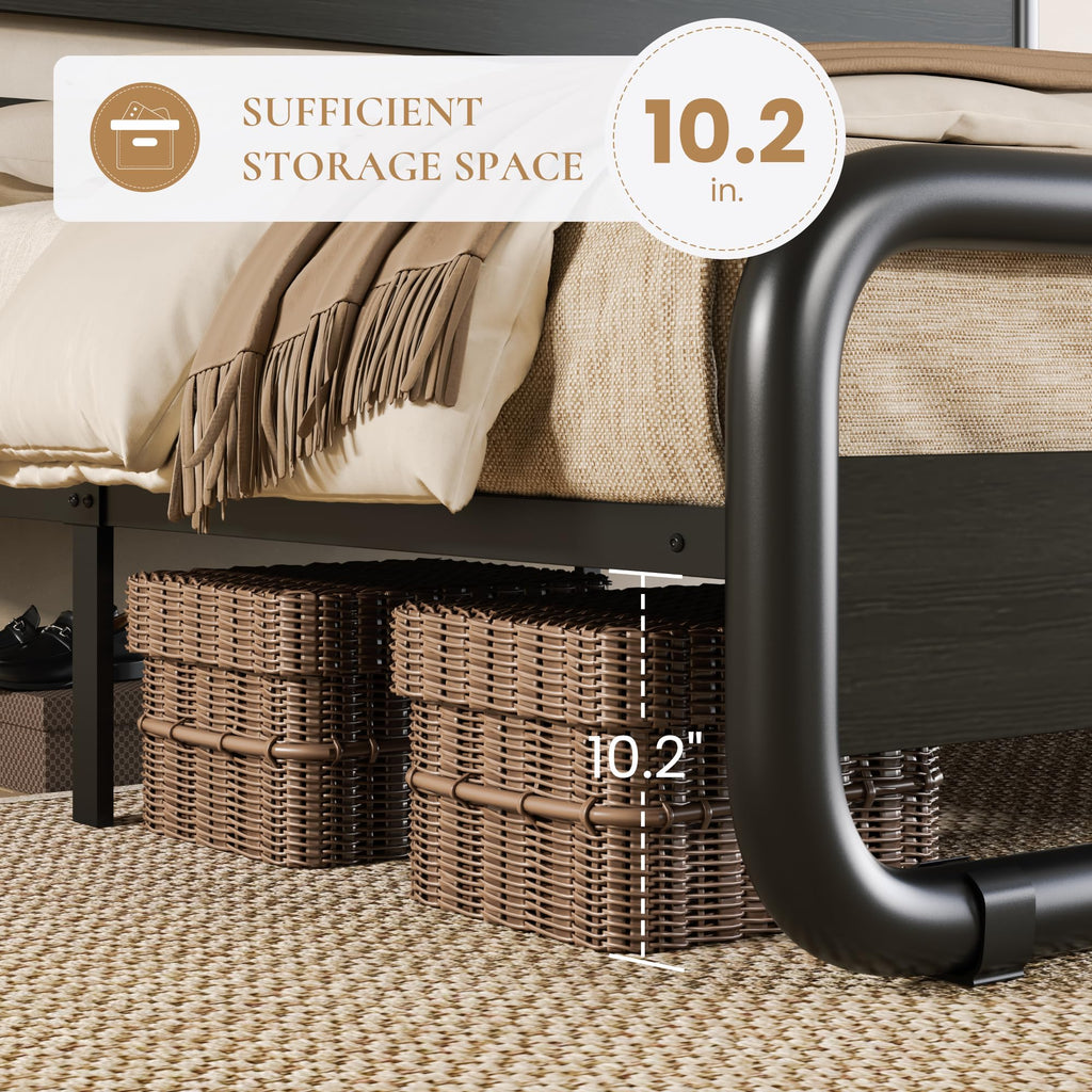 Full Size Metal Bed Frame with Wooden Headboard D71197