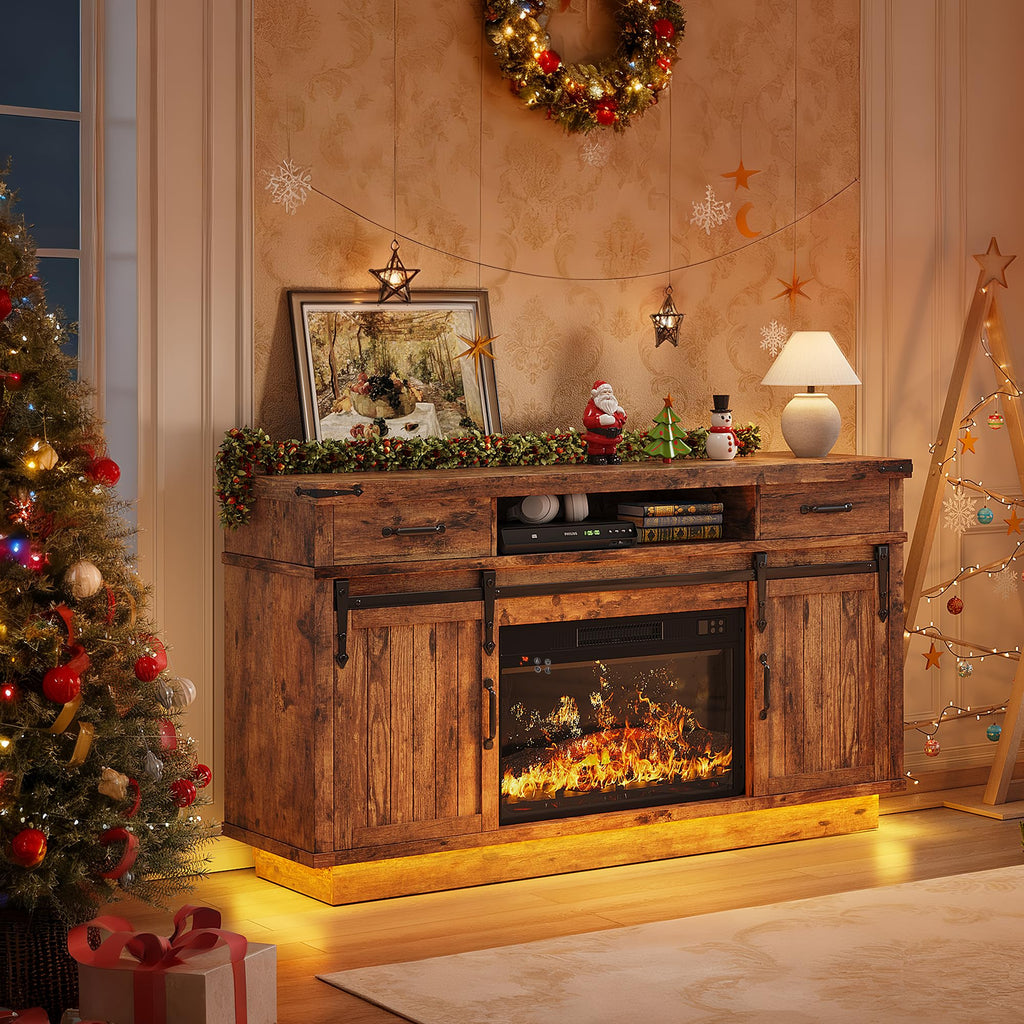 58" Electric Fireplace TV Stand with 2 Storage Drawers N9204