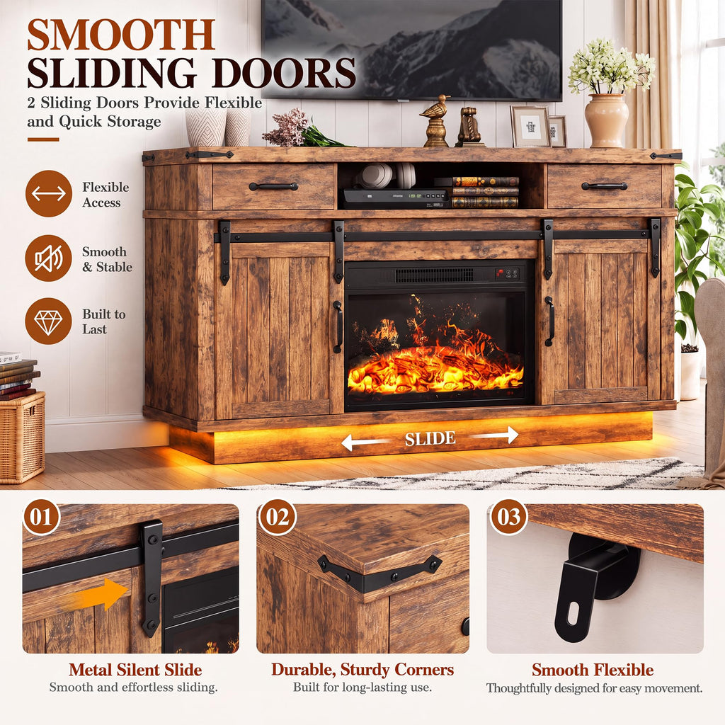 58" Electric Fireplace TV Stand with 2 Storage Drawers N9204