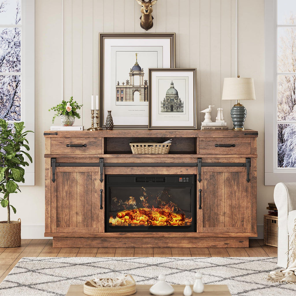 58" Electric Fireplace TV Stand with 2 Storage Drawers N9204
